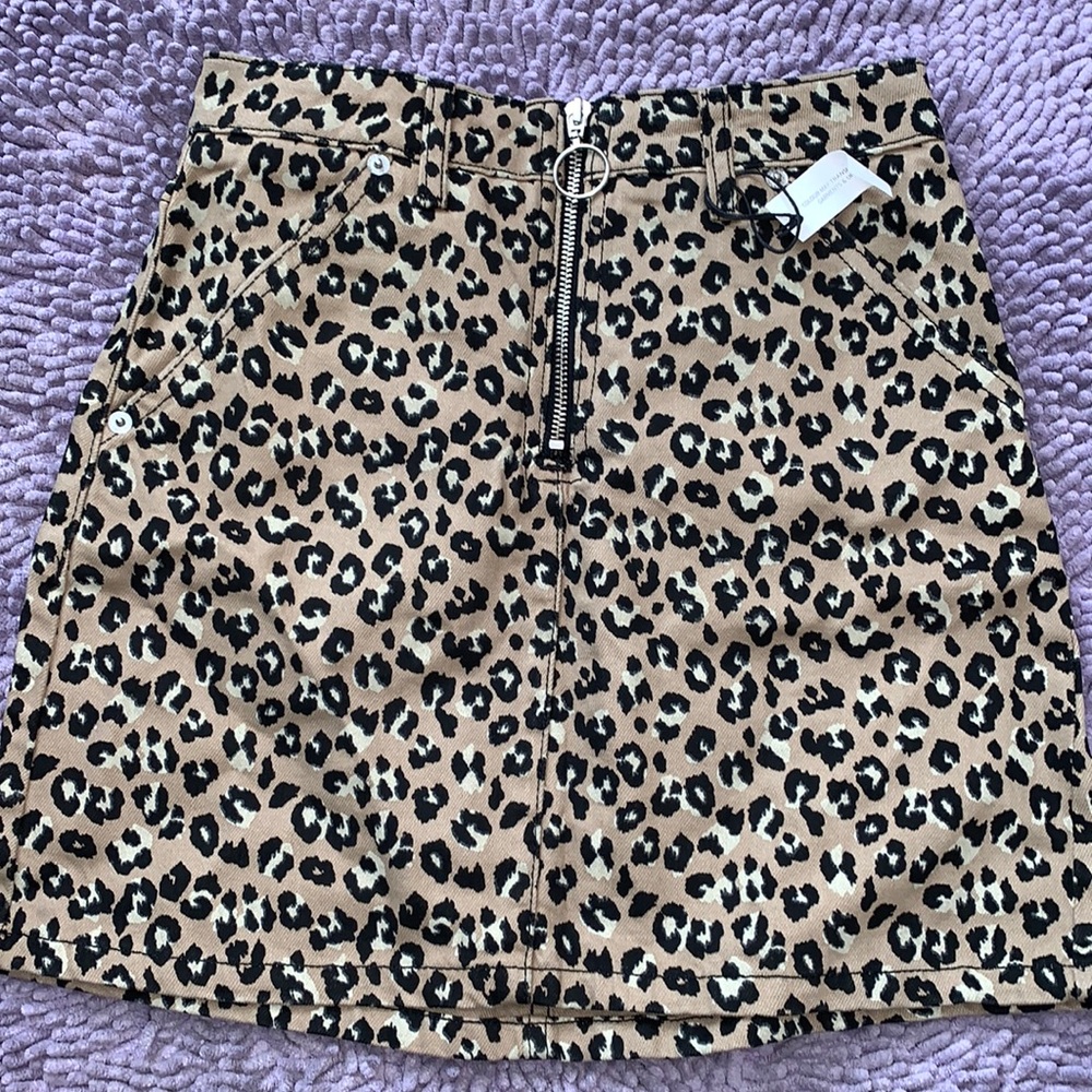 Topshop cheetah mini denim skirt